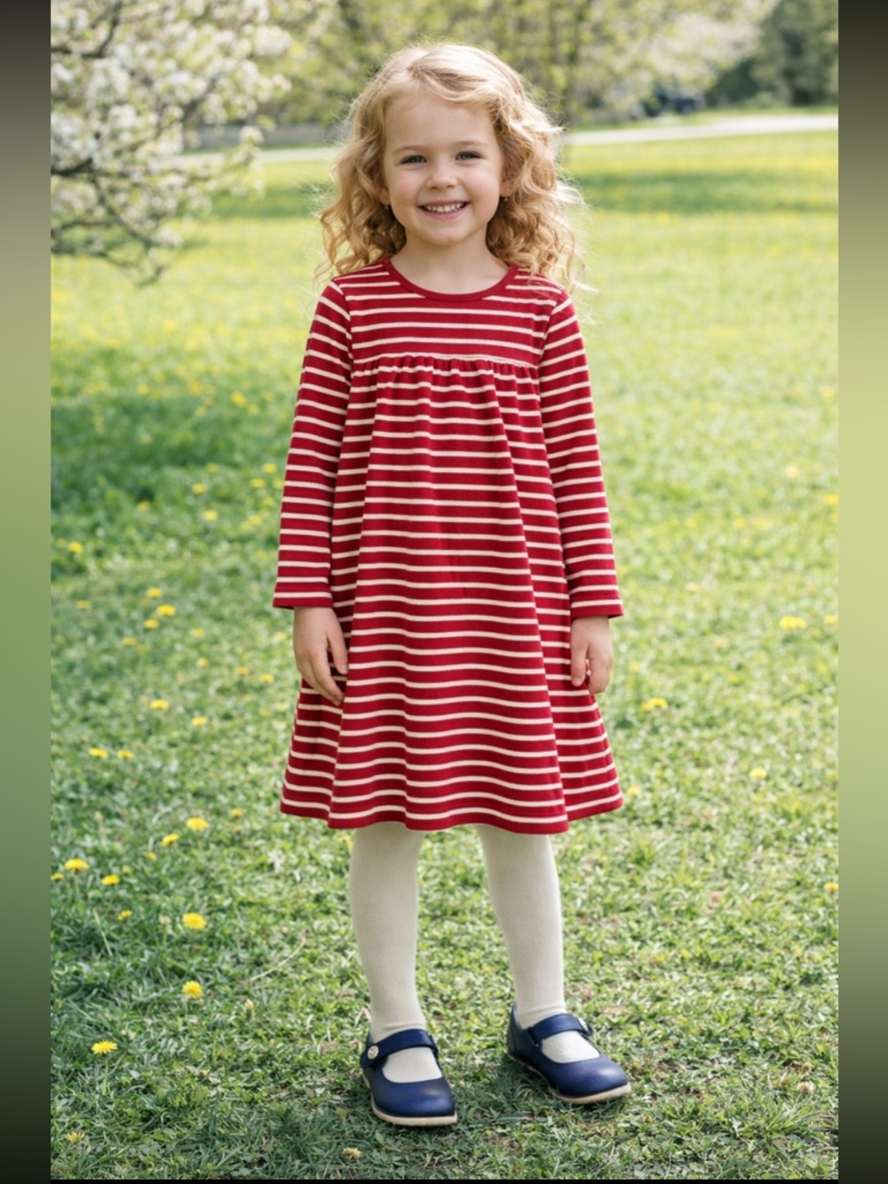 Hanna Anderson Long Sleeve Skater Dress Size 5/130 Red White Stripe